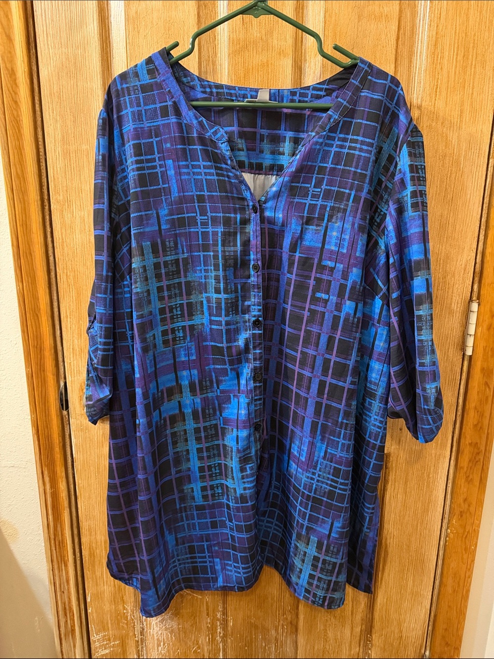 Women's Blue & Purple Plaid Button-Front Tunic